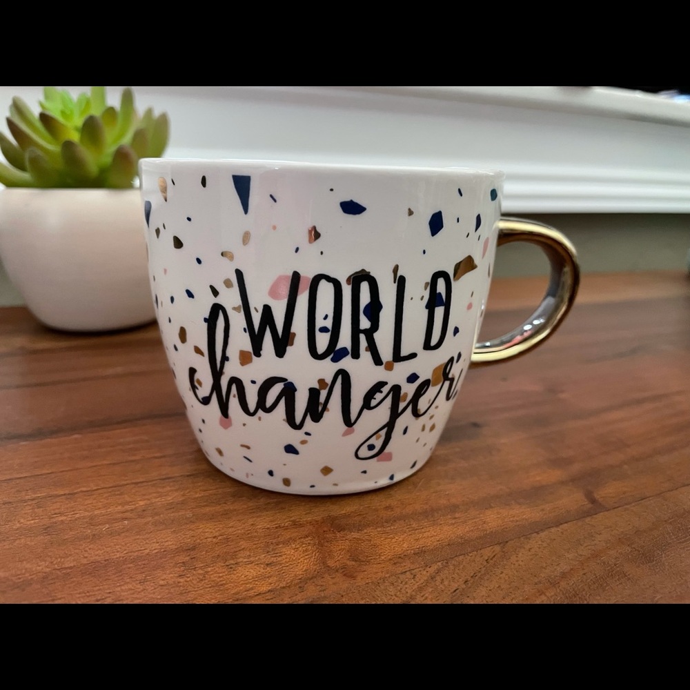 Urban Outfitters Mug Confetti Print "World changer” confetti w/ gold handle